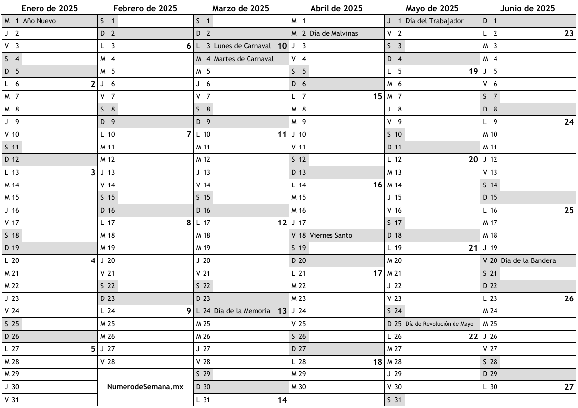 Calendario para 2025 con días festivos e números de semana … almanaques