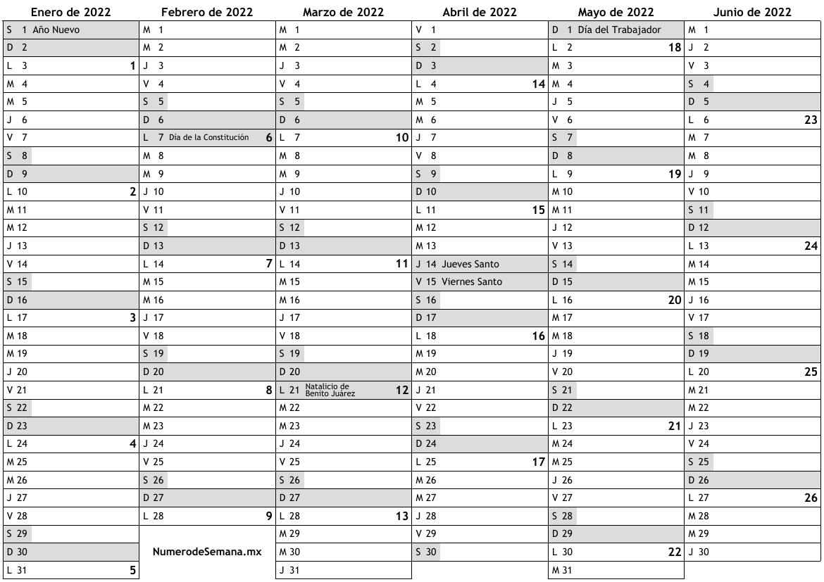 Calendario para 2022 con días festivos e números de semana … almanaques