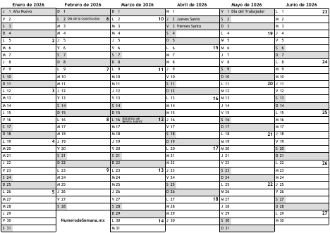 Numeros De Semana 2026 Numero De Semanamx 